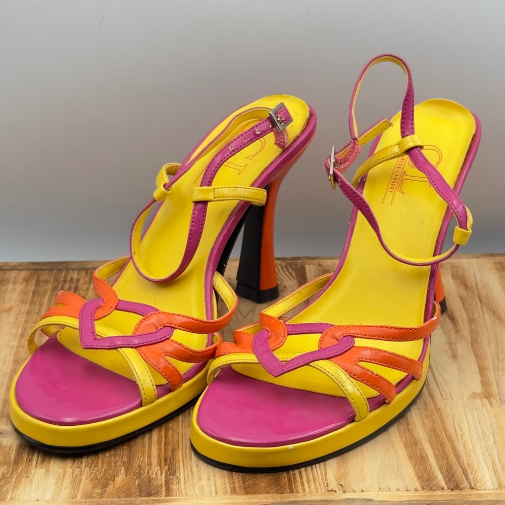 CL by Chinese Laundry Pink Yellow Orange Colorblock Strappy Y2K Heels 8.5M